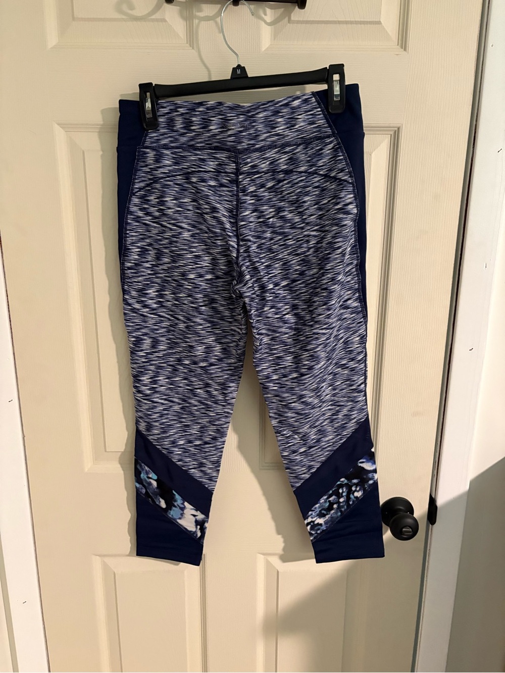 Calvin Klein Performance Navy Space-Dye Capri Leggings with Patterned Panels